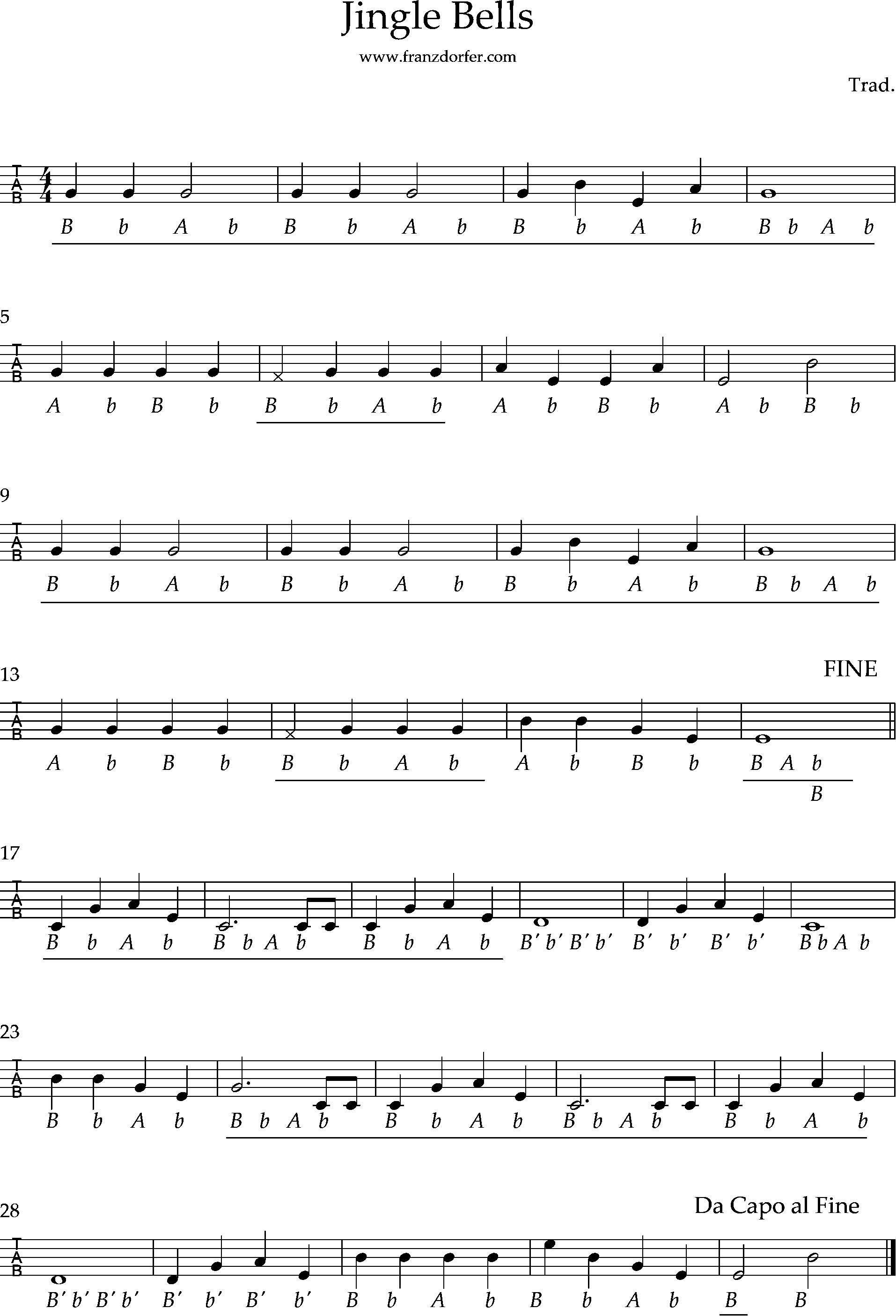 steirische lernen- Jingle bells einfach griffschrift
